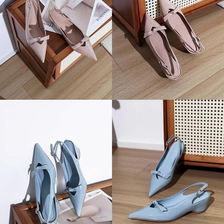 Sheepskin version~ pointed bow sandals women's inner height increase empty French light mouth temperament Mary Jane bag head sandals