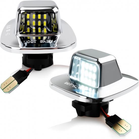 D-Lumina LED License Plate Light Tag Lamp Assembly Chrome Housing Compatible With 1988-1999 Chevy GMC Silverado Sierra C/K Series 1500 2500 3500