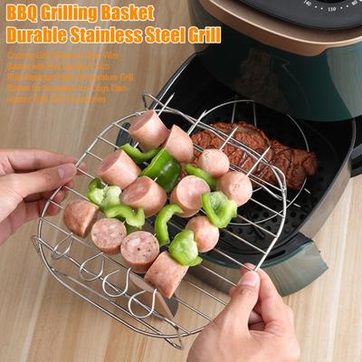 Air Fryer Rack with Skewers Stainless Steel Grill Basket for Sausages Hot Dogs Dishwasher Safe Air Fryer Accessories