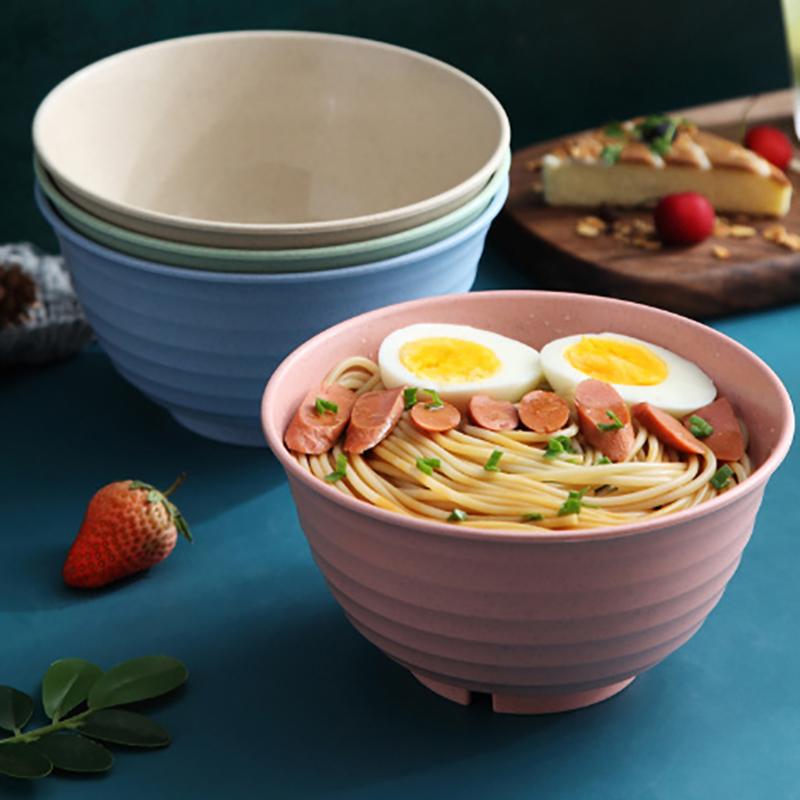 Nordic Colored Wheat Straw Bowls Circular Shatter Resistant Plastic Tableware Bowls For Household Use