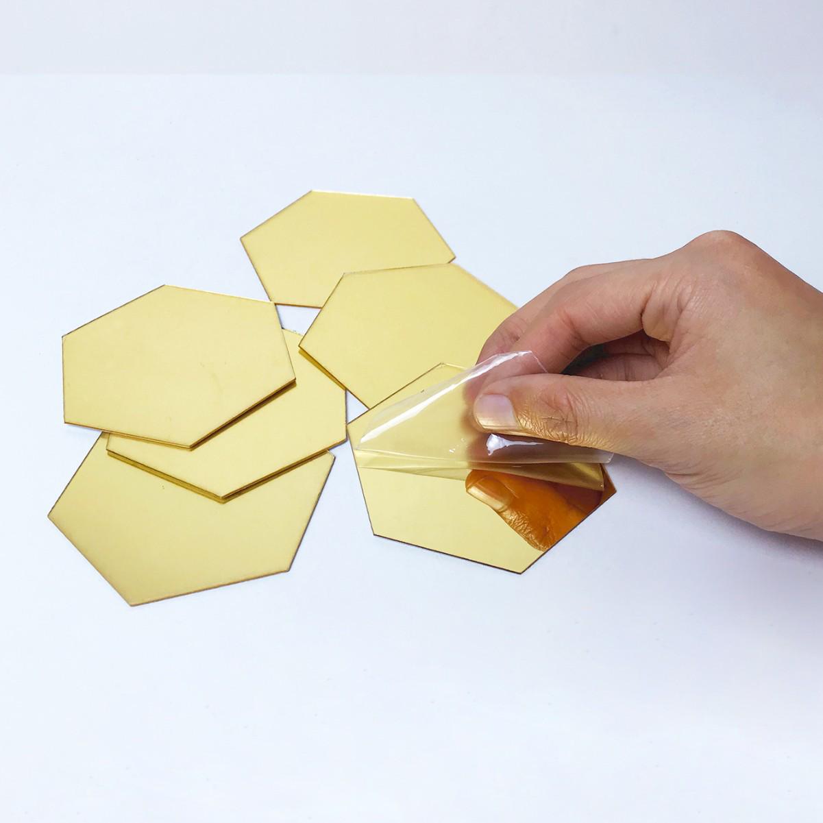 12-штучный набор шестиугольных акриловых зеркальных наклеек на стену, самоклеящийся декоративный набор для гостиной 2.3*4.0*4.6cm (12 pcs) золотой