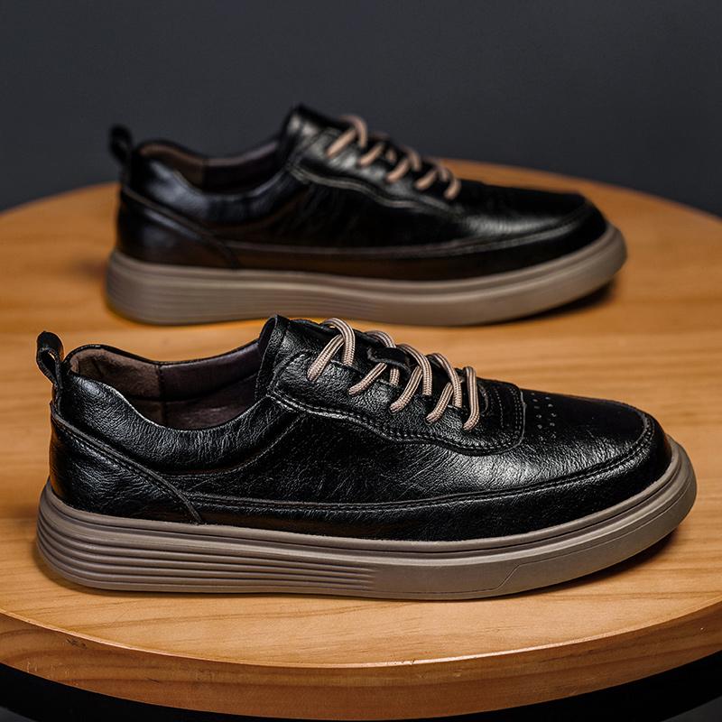 Fashion Men's Leather Shoes Lace Up Summer Comfortable Sneakers Outdoor Fashion Men Shoes Soft Leather Versatile Skateboard Shoes Men