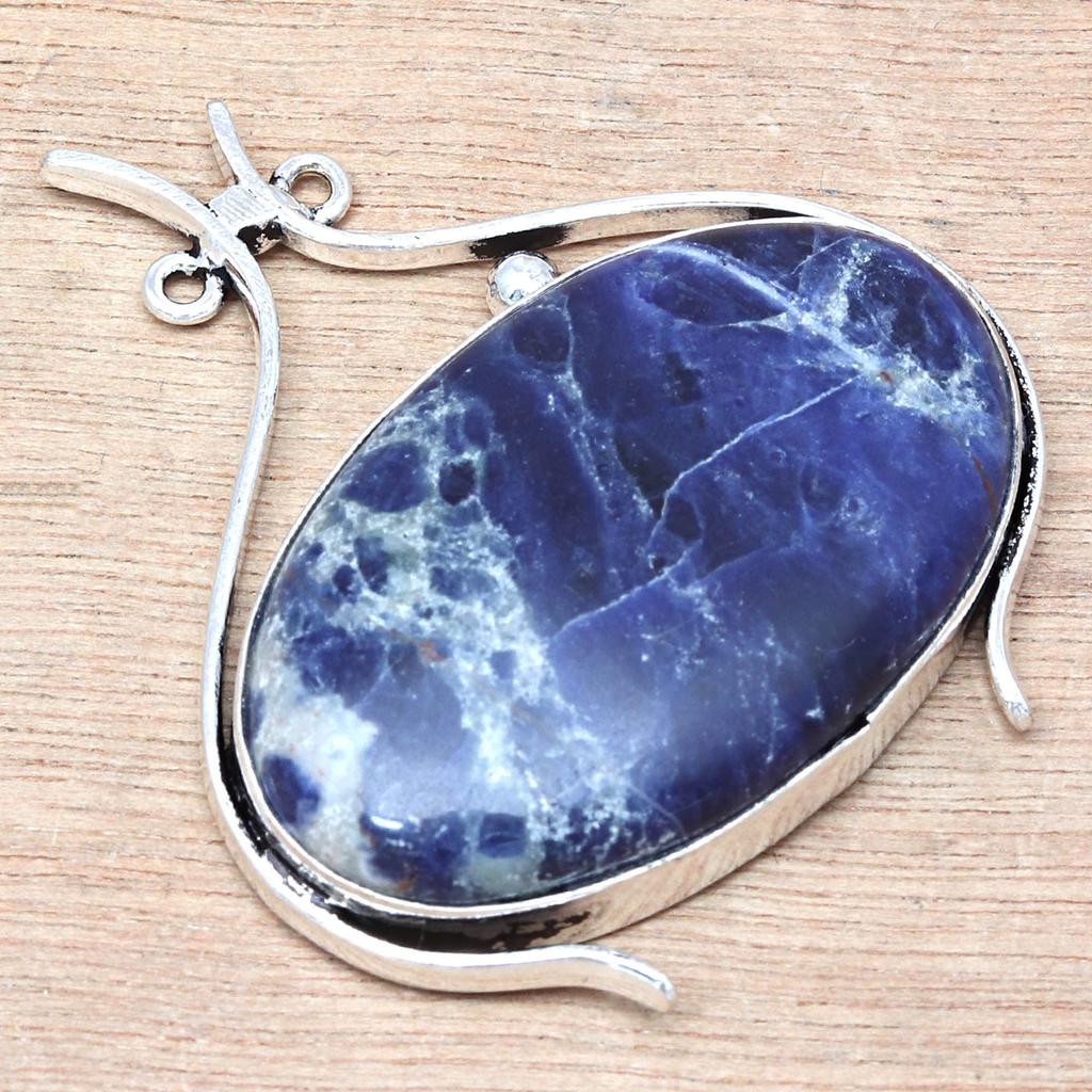 Přívěsek Sodalit Stříbro Drahokam Šperky Ručně vyráběné Pokovené Sterlingové Přírodní