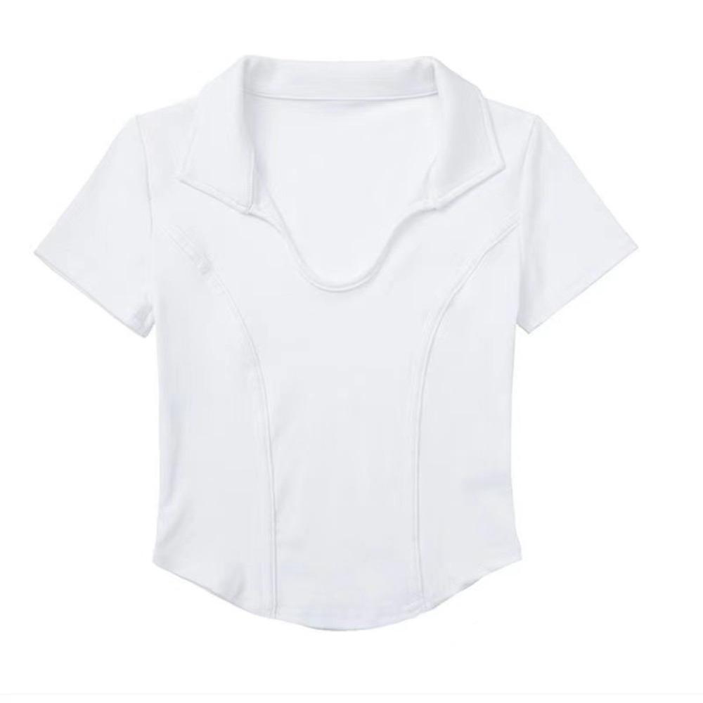 

Пуловер Футболка с коротким рукавом V-образный вырез Отложной воротник Блузки Элегантные Y2k Кроп-топы Женщины Женщина XL