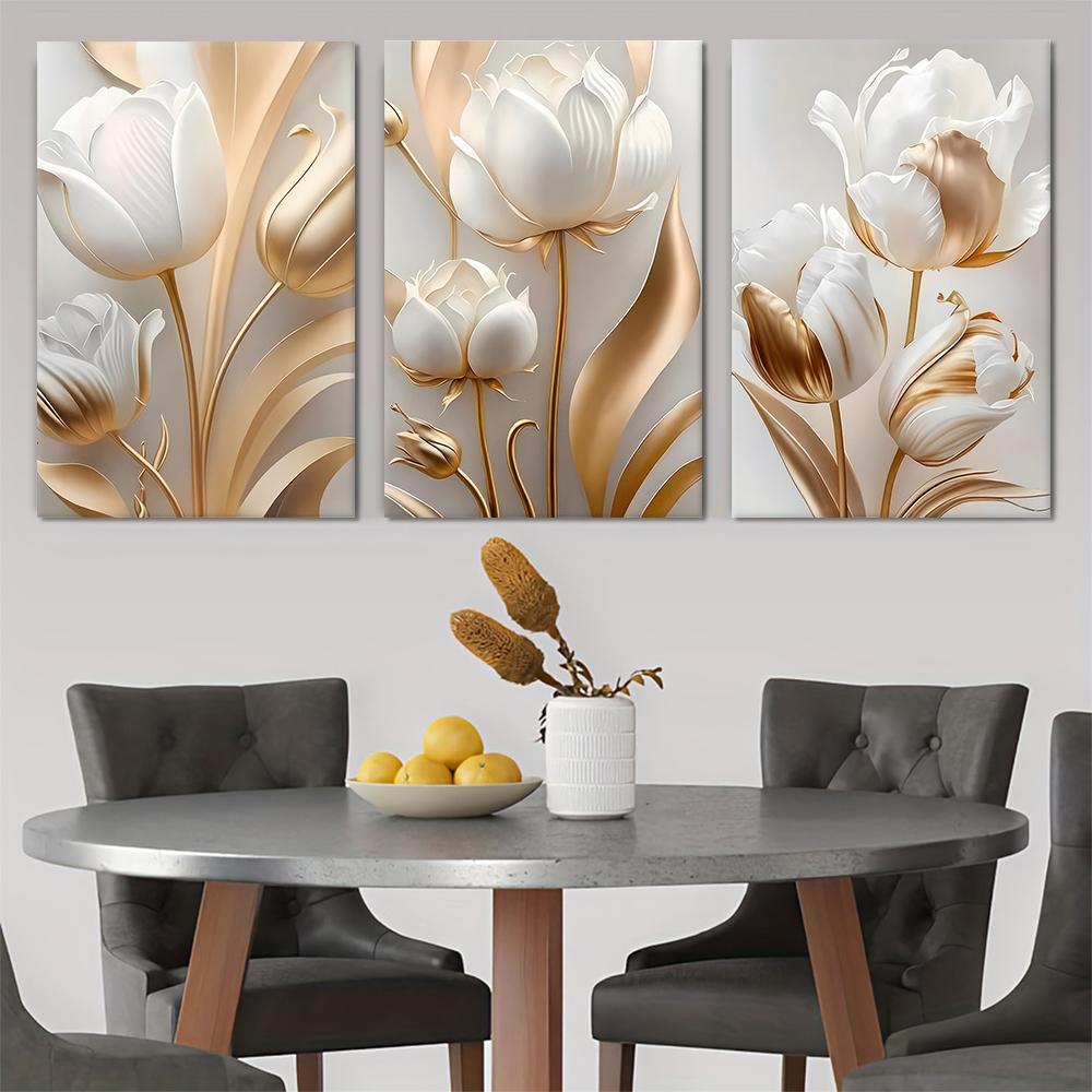 3 pezzi di dipinti decorativi su tela con fiori a rilievo tridimensionali, moderni e semplici, sfondo per ingresso corridoio del soggiorno