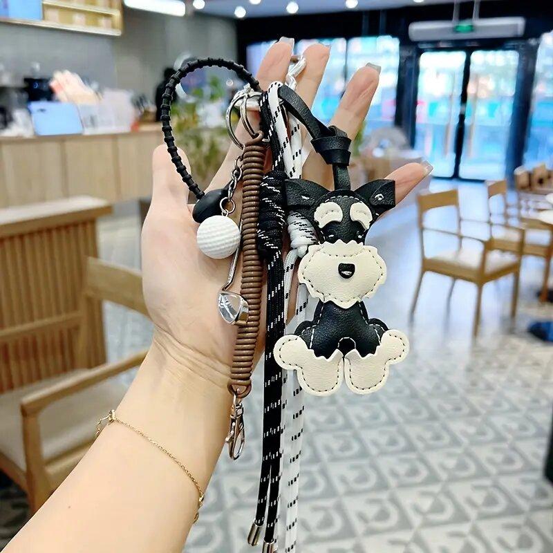 Bag Charm Cute Schnauzer Pendant, Handmade Dog Pendant, DIY , Niche Tennis Climbing Rope Pendant