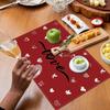 4/6pcs Set Valentine'S Day Red Background with White Hearts And Love Pattern Placemats Suitable for Home Kitchen, Dining Room, Party