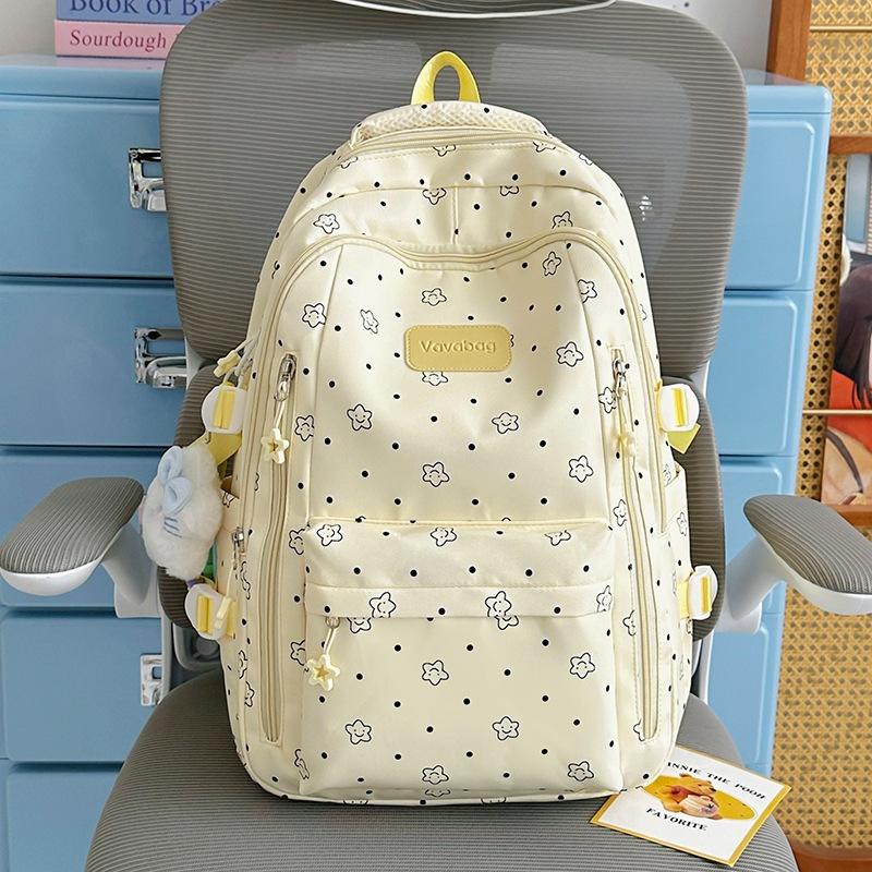 Schoolbag, cherry blossom pink Korean fresh school bag, Japanese princess versatile cute star print backpack, middle and high school backpack