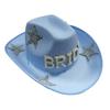 Jeweled Crystal Cowboy Hats Bride Blue Panama Hat for Bachelorette Party Cowboy Hats for Club Stage Shows