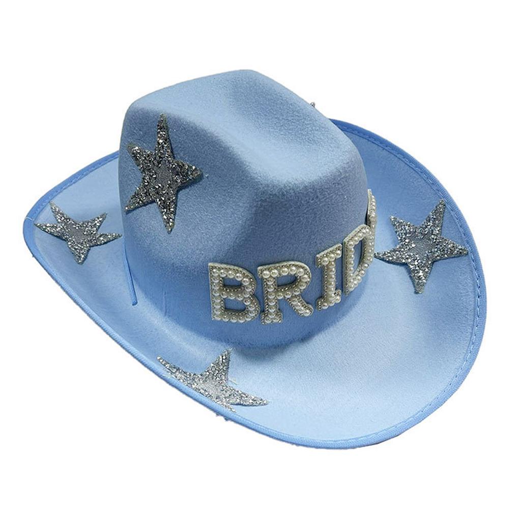 Jeweled Crystal Cowboy Hats Bride Blue Panama Hat for Bachelorette Party Cowboy Hats for Club Stage Shows