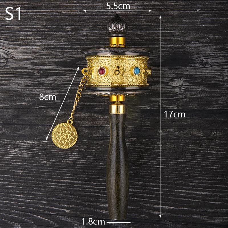 Tibetan Special Crafts Prayer Wheel Alloy Metal Hand Cranking Carving Crystal Decor Prayer Wheel Crafts Exquisite Buddhist Gift