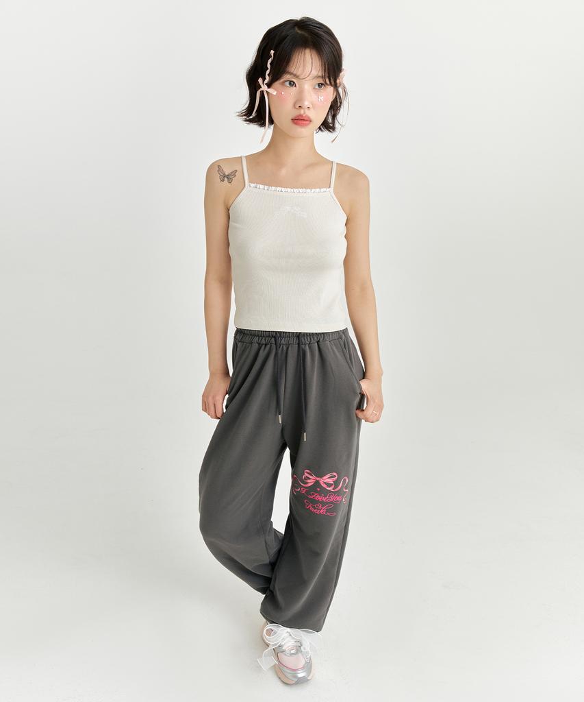 ADOREBELLE Pink Ribbon Jogger Pants - Charcoal