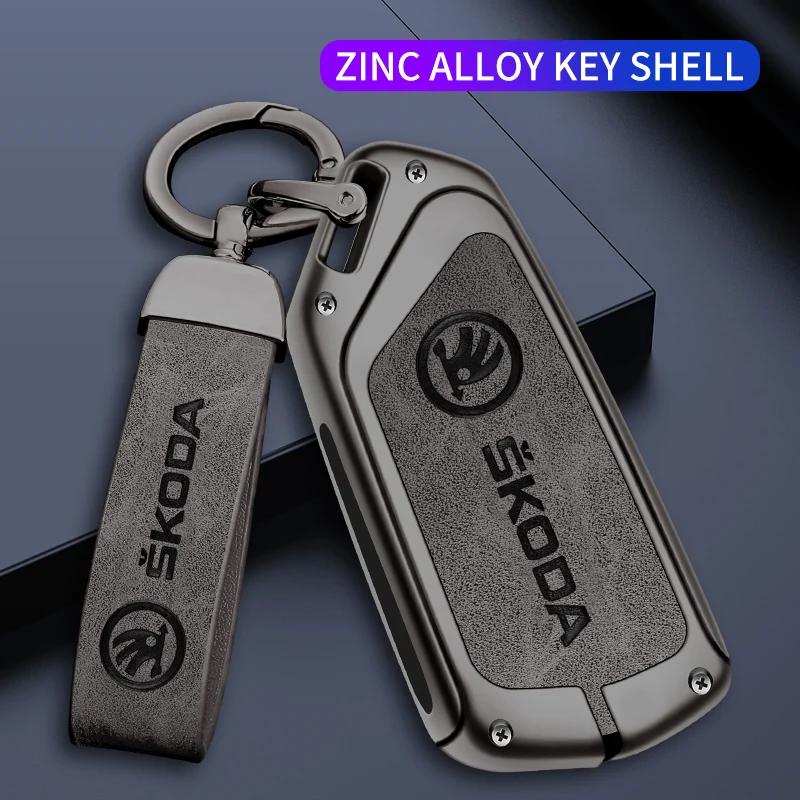 2025 Neue Hochwertige Leder Auto Schlüsselhülle Abdeckung Für Skoda Superb A7 Kodiaq Octavia A8 2021 Leder Schale Schlüsselanhänger Halter Keyless Zubehör