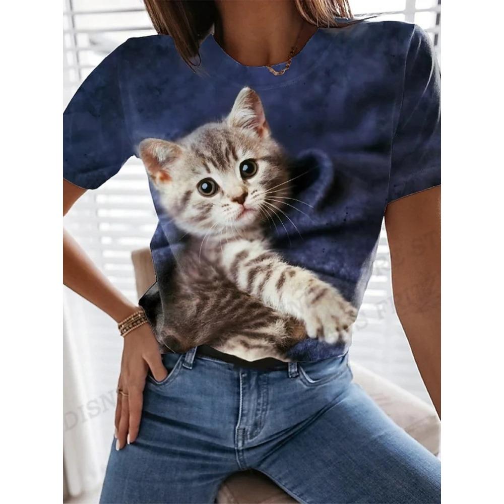 Summer Cat 3d Printing T-shirt Women's Fashion Loose Harajuku Short-sleeved Top T-shirt Suitable for Daily Casual Clothing