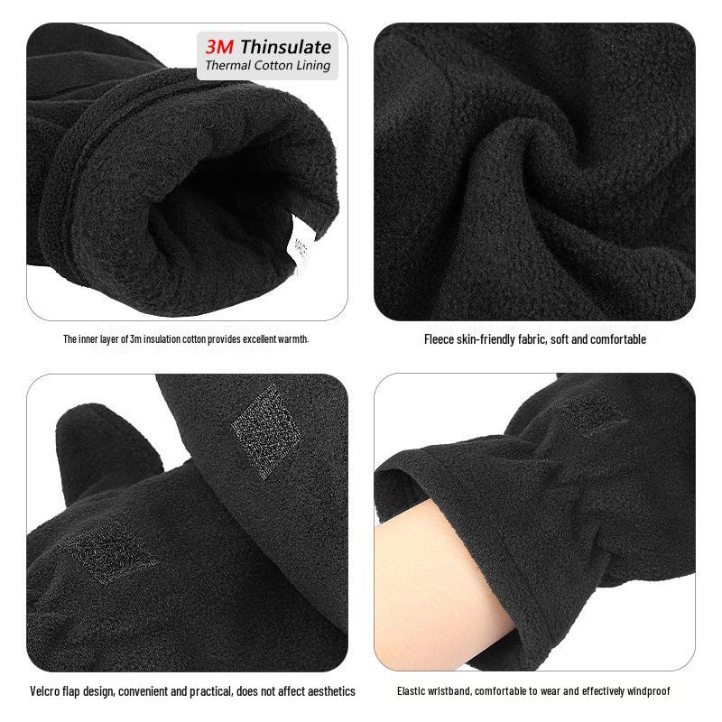 In-Stock Autumn/Winter Fingerless Fleece-Lined Windproof Flip-Top Warm Gloves