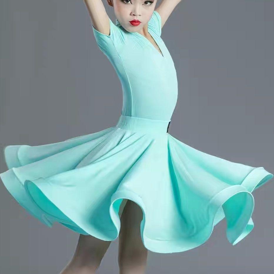 Kostium do tańca latynoamerykańskiego dla dzieci na zawody zawodowe; Duża Sukienka Huśtawka dla Dziewczynek; Nowe Dziecięce Latinowe Treningowe Wystąpienie