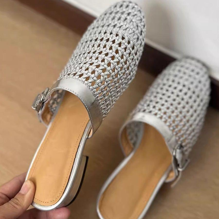 Niche woven hollow baotou half slippers women's 2025 summer new outer wear flat-soled Muller shoes sandals hole shoes