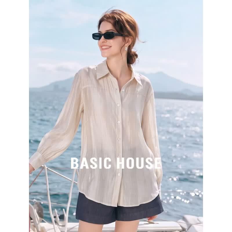 Basic House Women s Lyocell Tencel Sun-Protective Shirt M