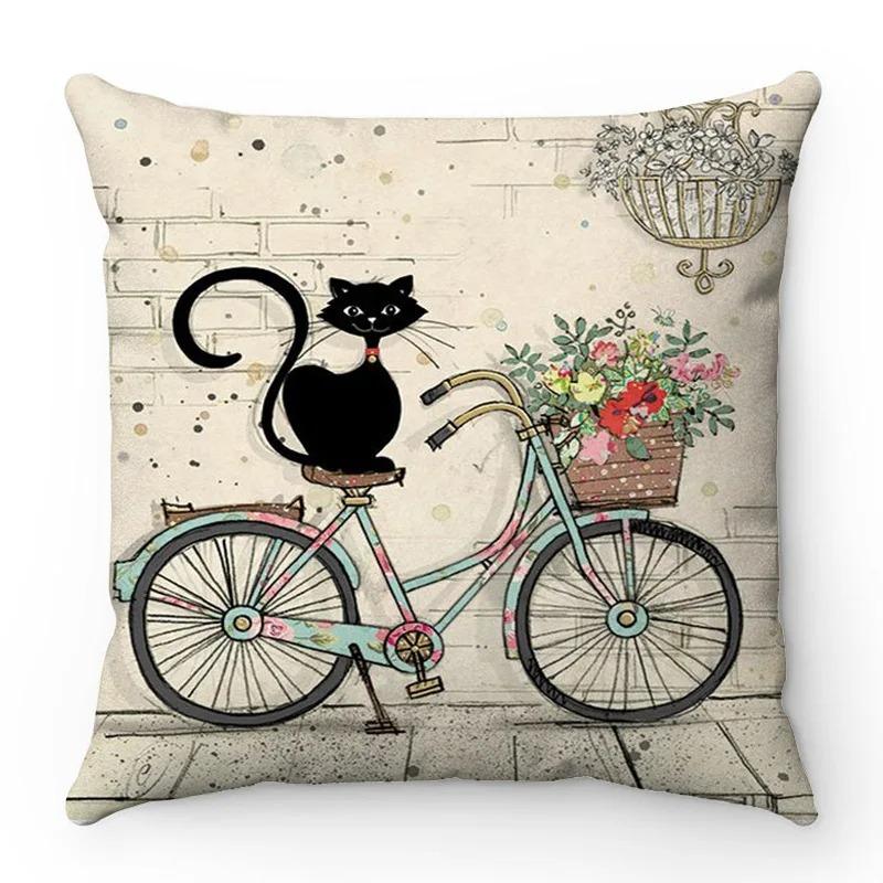 Cartoon kleine schwarze Katze niedliches Haustier Märchenmuster Serie Sofakissenbezug Heimdekoration Wohnzimmer Büro Auto Kissenbezug