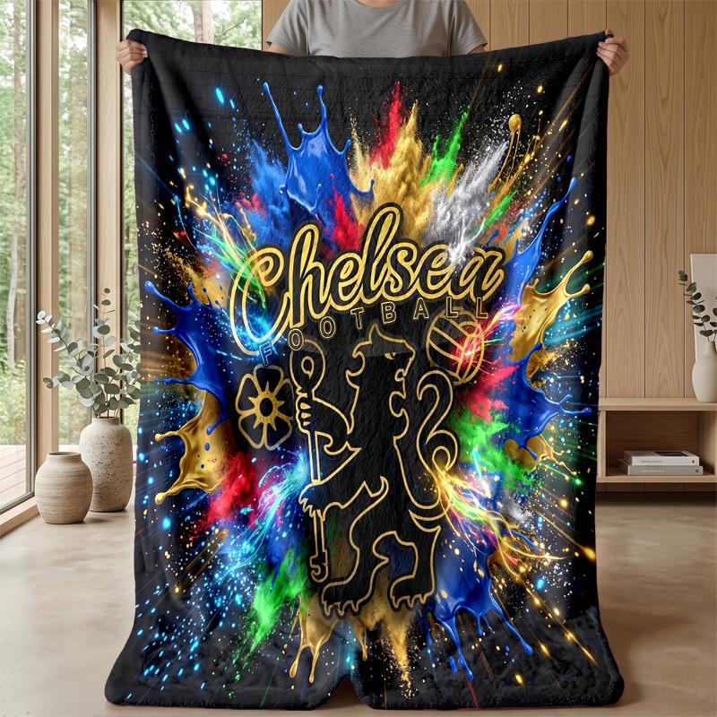 Chelsea FC Theme Blanket Soft Flannel Blanket Plush Throw Blanket Cozy Sofa Bed Blanket for Home Decor
