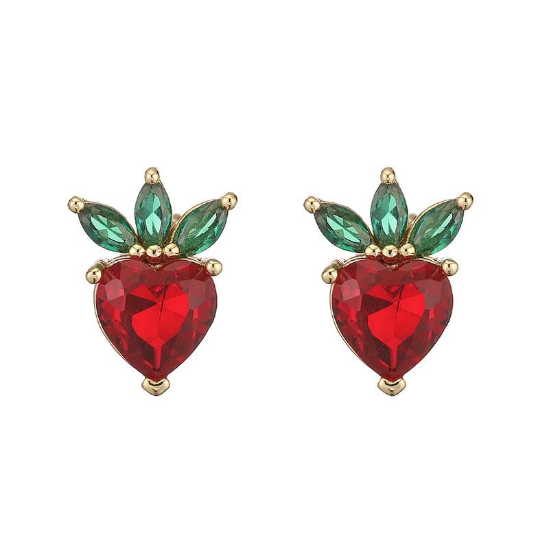 

HECHENG,Sweet Fashion Cubic Zirconia Fruit Earrings Copper Cherry Pierced Ladies Jewellery Earrings 1 Pair золотой
