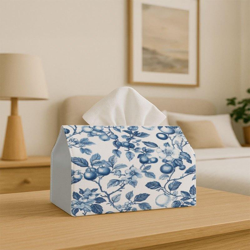 1pc A Delicate And Elegant Pattern Featuring Hand-Drawn Blue Ink Ill Tissue Box Holder- Red& White Checkered Holiday Decor, Durable Polyester Fabric F