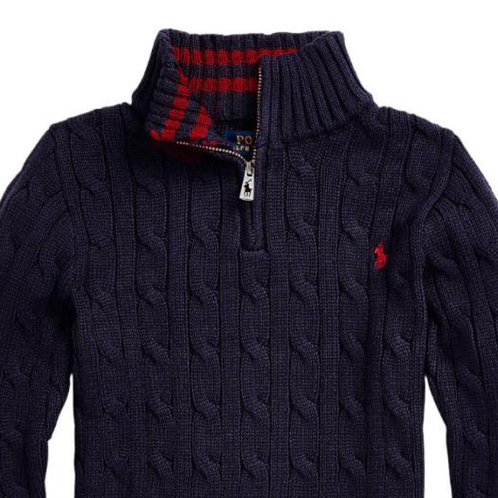 Polo Ralph Lauren SS23 Jednobarevný svetr s vyšívaným logem s copánkovým vzorem Dětský svetr 323868894-005