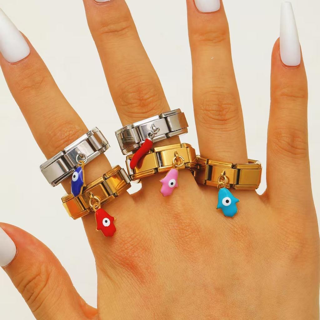 High quality 2026 oil dripping palm eye ring titanium steel square module ring niche fashion light luxury personalized jewelry