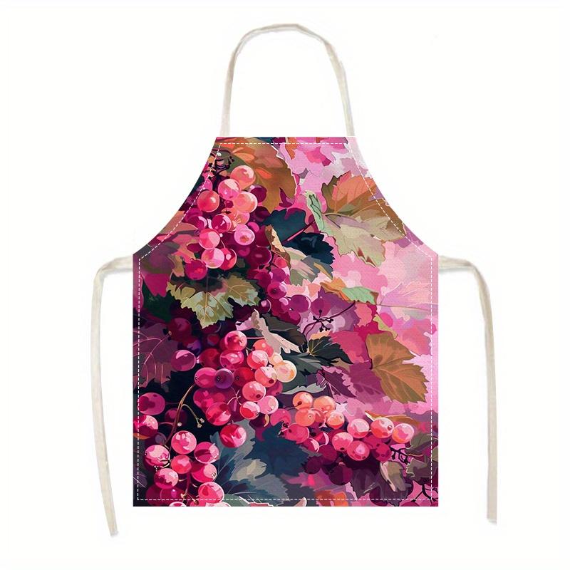 

1pc Grape Pattern Apron Linen Kitchen Baking Cooking Red Wine Theme Vineyard Design Adjustable Neck Strap Home Use 38X47cm(15X19in)