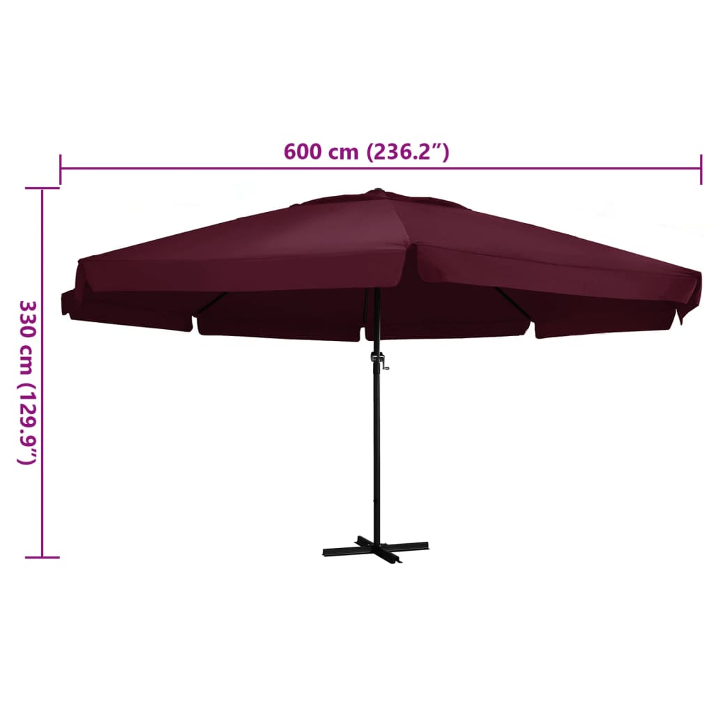 600 Cm Aluminum Mast Sun Umbrella In Burgundy Red