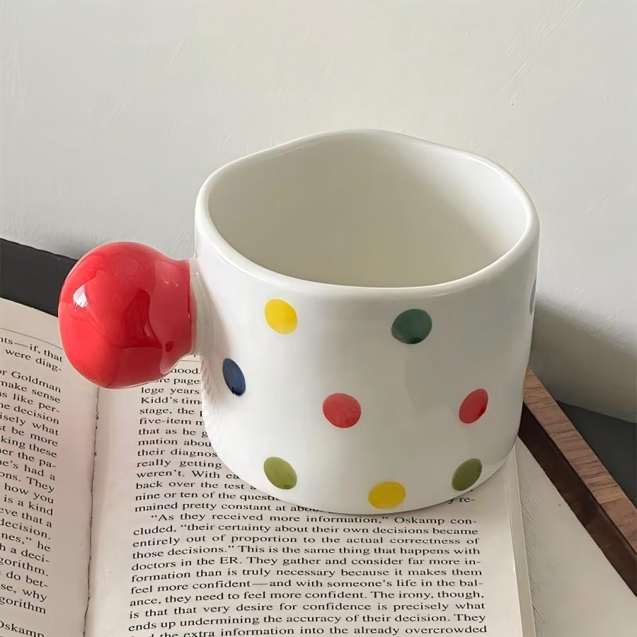 Colorful polka dot ins style ceramic cup with ball handle coffee cup