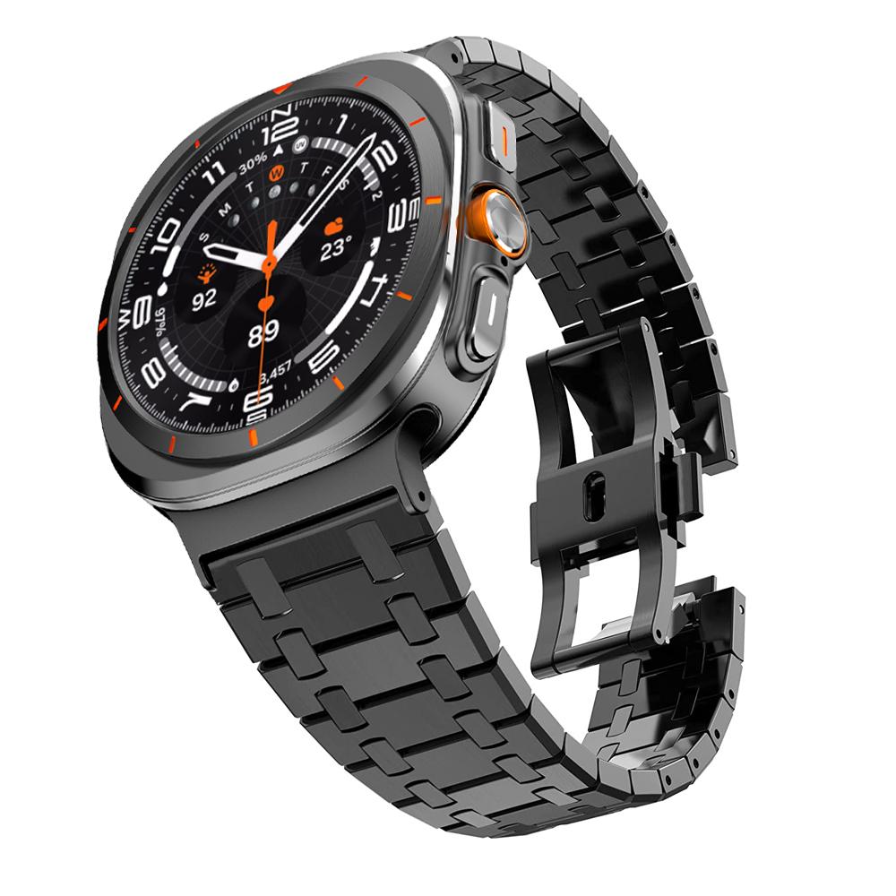 

Роскошный металлический браслет для Samsung Galaxy Watch Ultra 47 мм из нержавеющей стали с быстросъемным креплением без зазоров для Galaxy 7 Ultra 47 мм Galaxy Ultra 47mm чёрный
