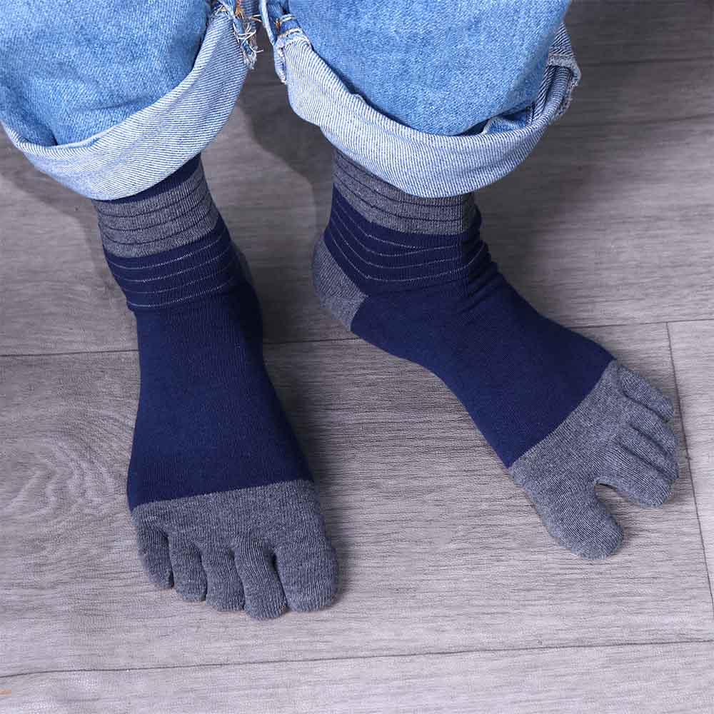 Chaussettes mi-mollet simples respirantes en coton avec orteils chaussettes rayées chaussettes pour homme chaussettes à cinq doigts