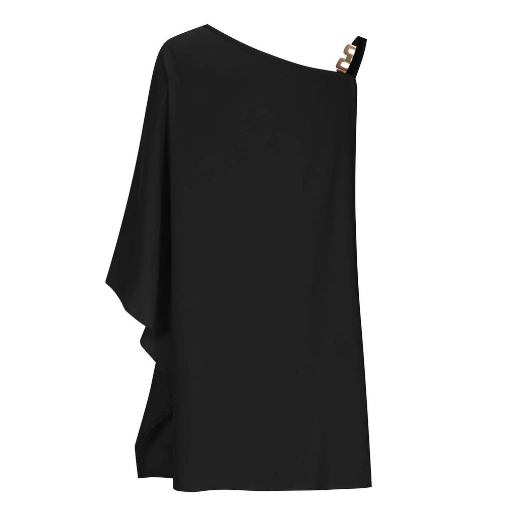 Women's Sexy Off-the-Shoulder One Strap Sloping Shoulder Color Midi Dress