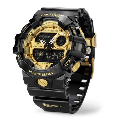 PINDOWS Militäruhr, Outdoor-Sport, elektronisches Datum, Multifunktions-LED-Alarm, 50 Meter wasserdicht, analoge Digitalanzeige, Herrenuhr