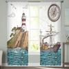 Ancient Lighthouse Sailing Ship Line Bedroom Transparent Sheer Curtains Holiday Decoration Window Voile Tulle Curtain