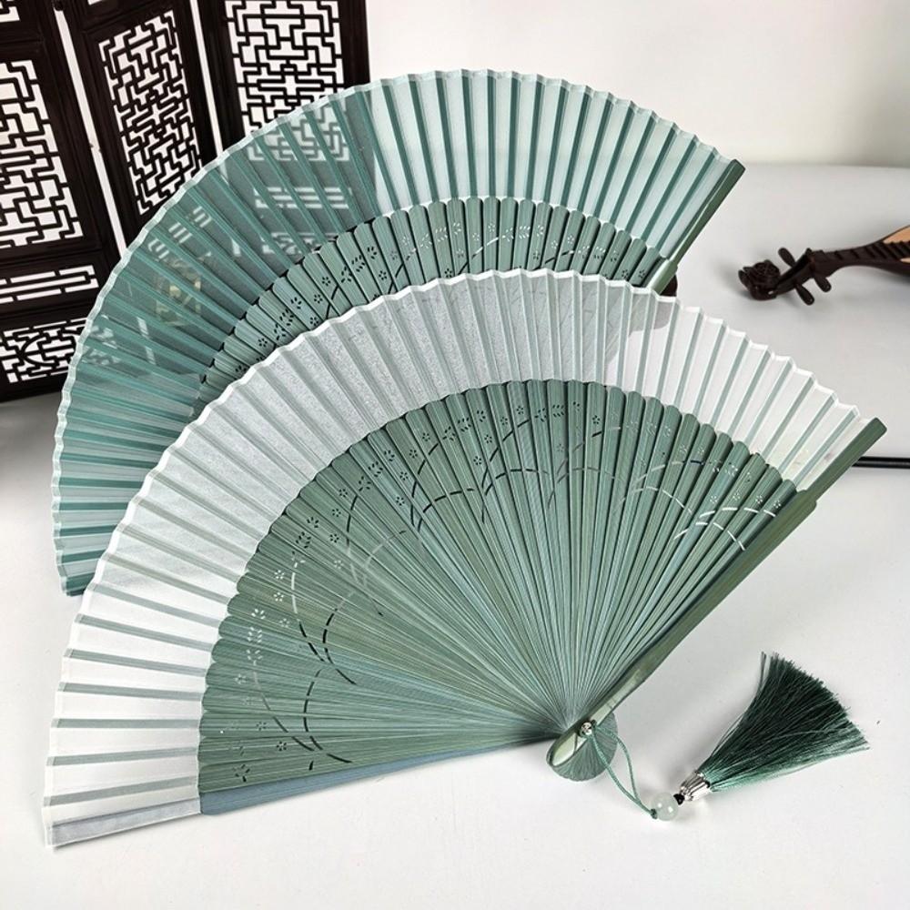 Decoration Bamboo Folding Fan Tassel Handheld Shell Fan Chinese Style Silk Fan Female Dance