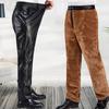Men's Winter Warm Pu Leather Pants  Fleece Loose Drawstring Pants Faux Leather Biker Pants
