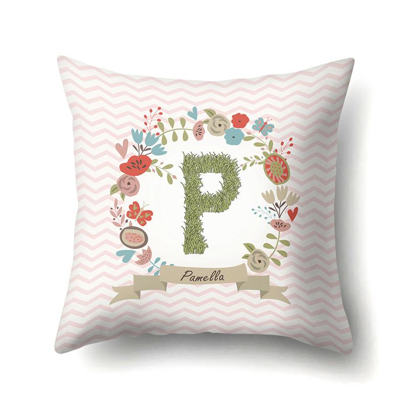 Polyester Pillowcase Car Decoration Home 26 English Letters Plant Wavy Print Pillowcase