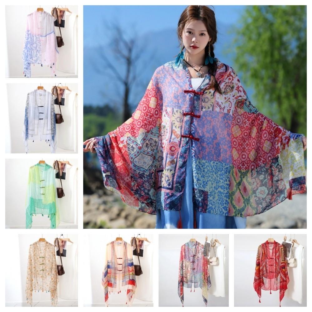 Paisley Sunscreen Scarf Shawl Knot Button National Style Cloak Elegant Cardigan Cape  Beachside