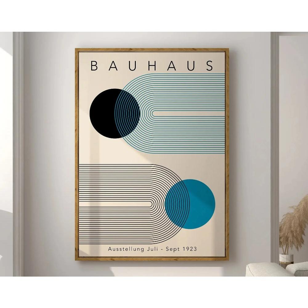 Mid Century Bauhaus Poster Geometric Wall Art Canvas Prints Living Room Bedroom Bright Colourful Artwork for Home Decor