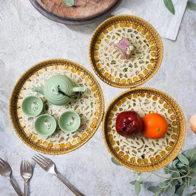3Pcs Rattan Tray ,Bread Basket Ornament ,Dessert Plate Fruit Storage Serving Food Tray, for