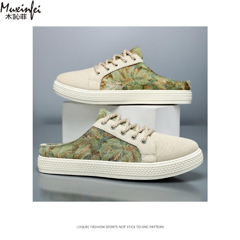 Fashion Summer Half Slippers for Men's Casual Breathable Men's Shoes Printed Trendy Baotou Slippers Soft Soled Comfortable Sandals