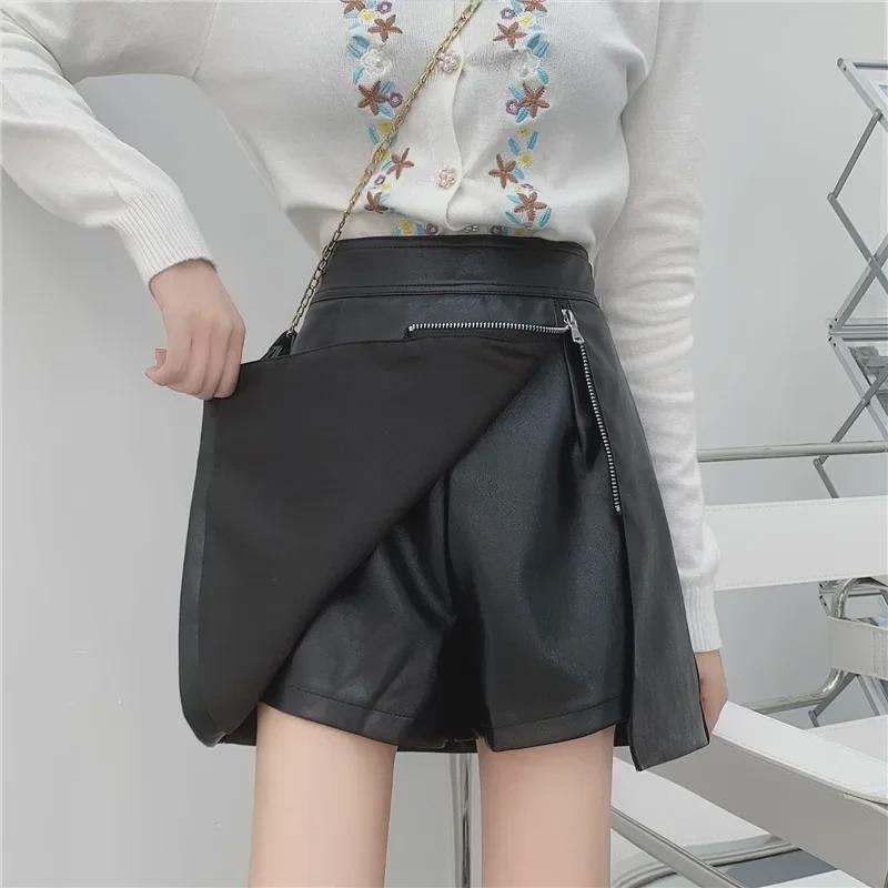 2023 Autumn/Winter High Waist PU Leather A-Line Skirt: Slim, Hip-Covering, Fashionable Korean Style