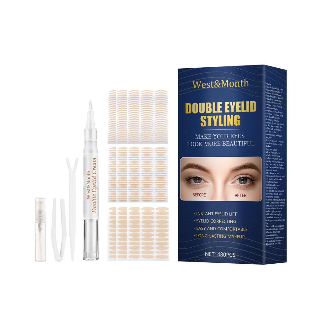 West&Month Double Eyelid Tape 480pcs, Adhesive-Free, Mesh Lace Olive-Shaped, Invisible and Natural, Waterproof and Sweatproof for Beautiful Eyes