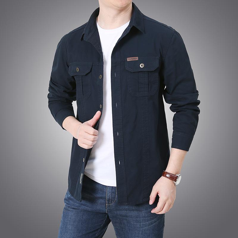 Men 'S Long Sleeved Shirt Loose Top Spring And Autumn Washing Sports Outdoor Pure Cotton Casual Work Shirt