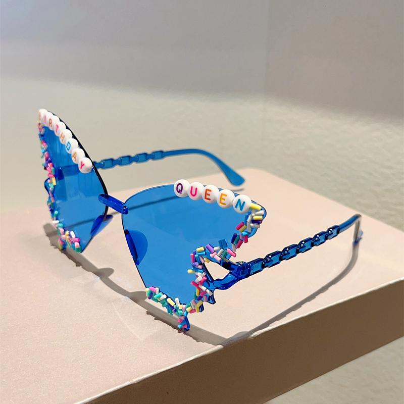 KAMMPT Butterfly Shaped Sunglasses with Sprinkles Women Fashion Birthday Gift Decor Shades Trendy Original Handmade Sun Glasses