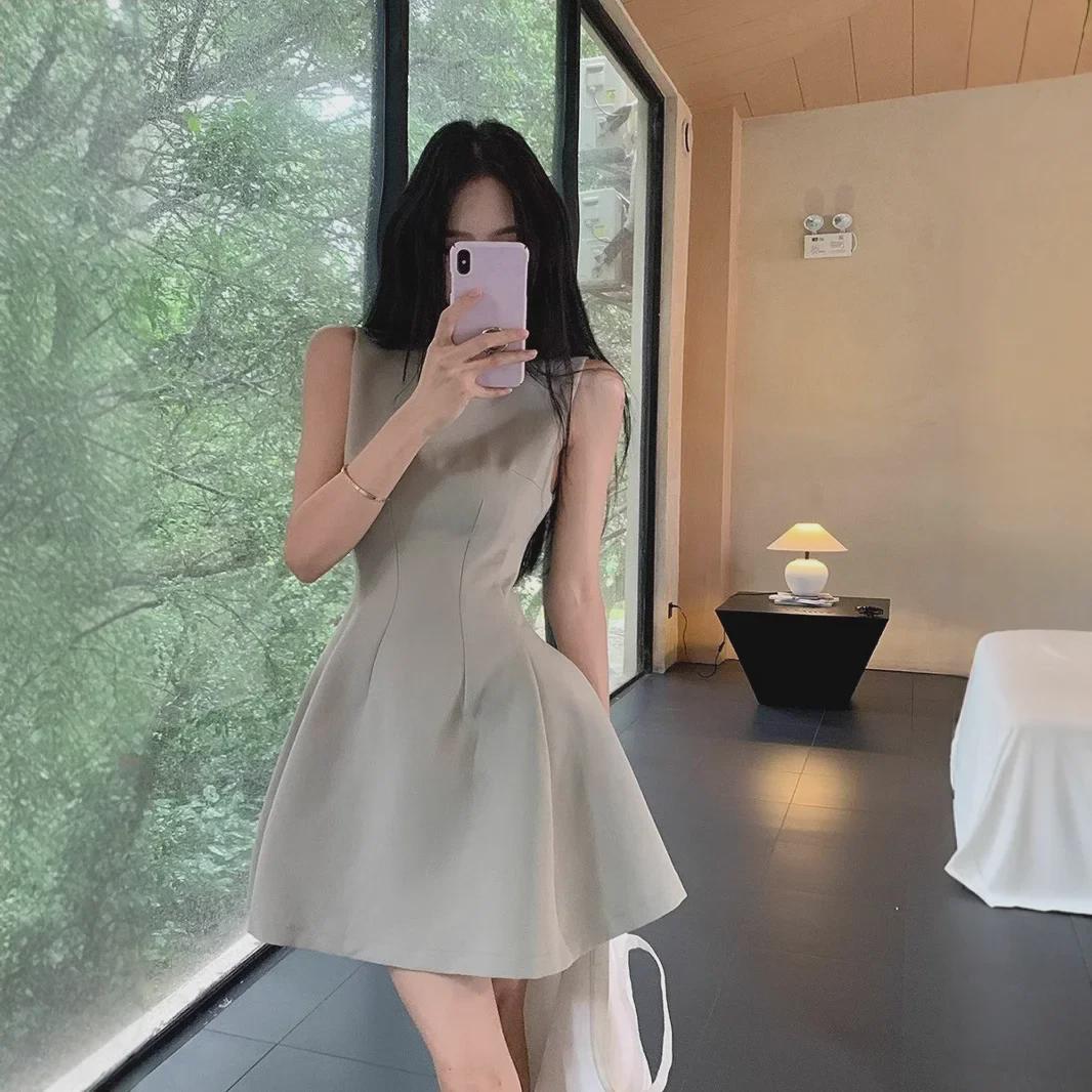 

Women s Summer Slimming Sleeveless A-line Petite Tank Dress L чорний
