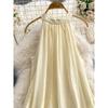 Vacation Style Long Dress Women's French Style Fancy Halterneck Skirt Summer Lace Hollow Dress Gentle A- line Skirt