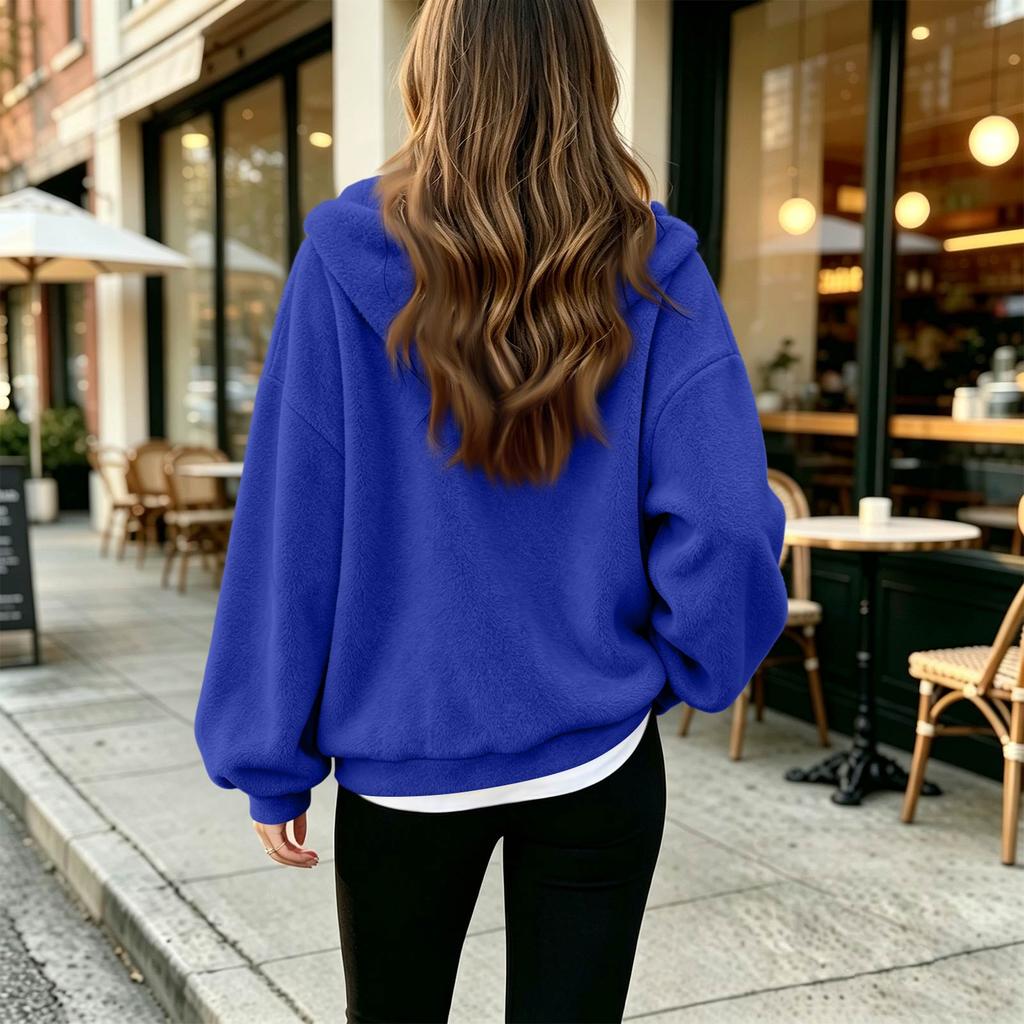 Damen Zip-Up Hoodie, Langarm, Lockerer Schnitt, Farbe Lässige Jacke